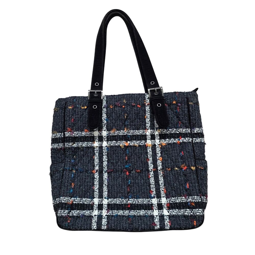 Vera Bradley Vintage Tweed Plaid Wool Tote Bag Womens Black Shoulder Purse